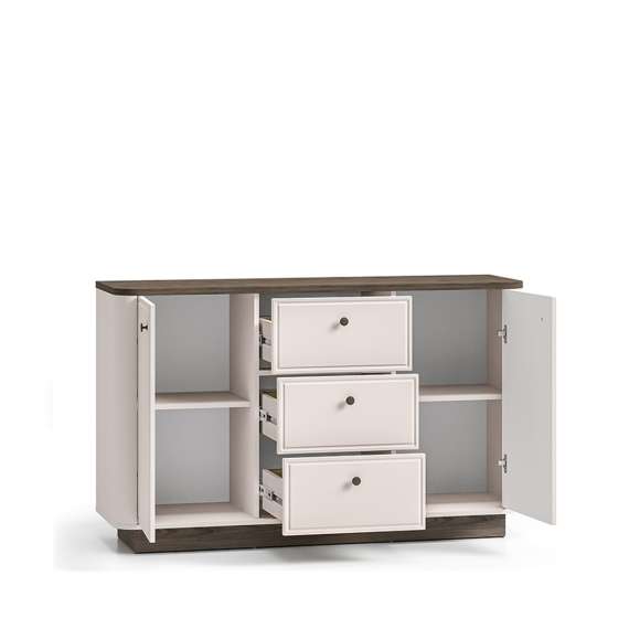 Skjenk VILAVIO 138x85 cm - 3 skuffer - 2 dører - eik windmill - cashmere - avrundede kanter