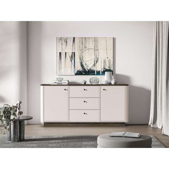 Skjenk VILAVIO 180x85 cm - 3 skuffer - 2 dører - eik windmill - cashmere - avrundede kanter