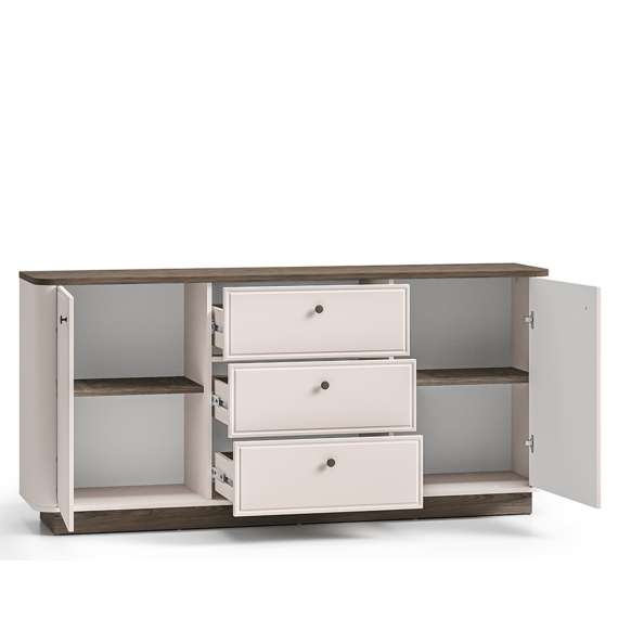 Skjenk VILAVIO 180x85 cm - 3 skuffer - 2 dører - eik windmill - cashmere - avrundede kanter