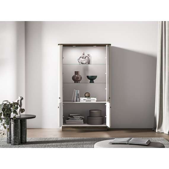 Vitrineskap VILAVIO 92x150 cm - 2 dører - eik windmill - cashmere - avrundede kanter