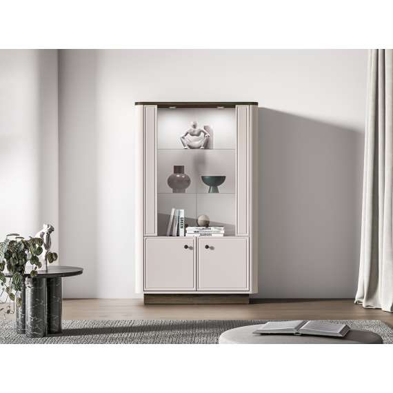 Vitrineskap VILAVIO 92x150 cm - 2 dører - eik windmill - cashmere - avrundede kanter