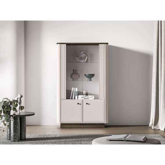 Vitrineskap VILAVIO 92x150 cm - 2 dører - eik windmill - cashmere - avrundede kanter