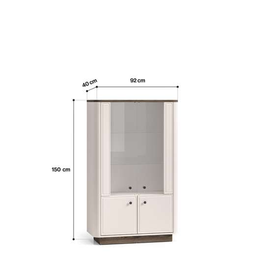 Vitrineskap VILAVIO 92x150 cm - 2 dører - eik windmill - cashmere - avrundede kanter