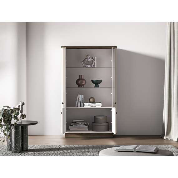 Vitrineskap VILAVIO 92x150 cm - 2 dører - eik windmill - cashmere - avrundede kanter