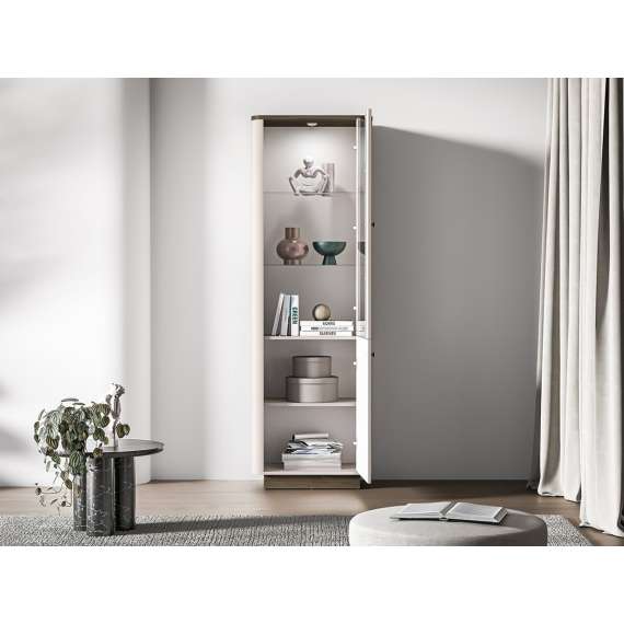 Vitrineskap VILAVIO 65x200 cm - 1 dør - eik windmill - cashmere - avrundede kanter