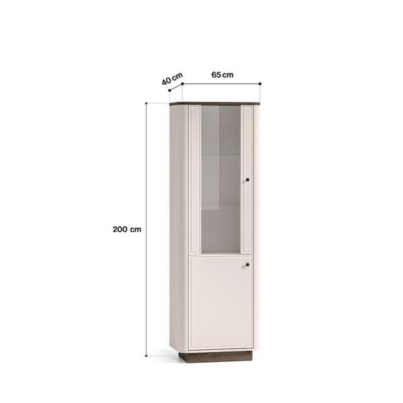 Vitrineskap VILAVIO 65x200 cm - 1 dør - eik windmill - cashmere - avrundede kanter