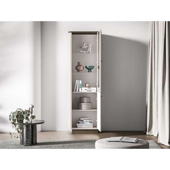 Vitrineskap VILAVIO 65x200 cm - 1 dør - eik windmill - cashmere - avrundede kanter