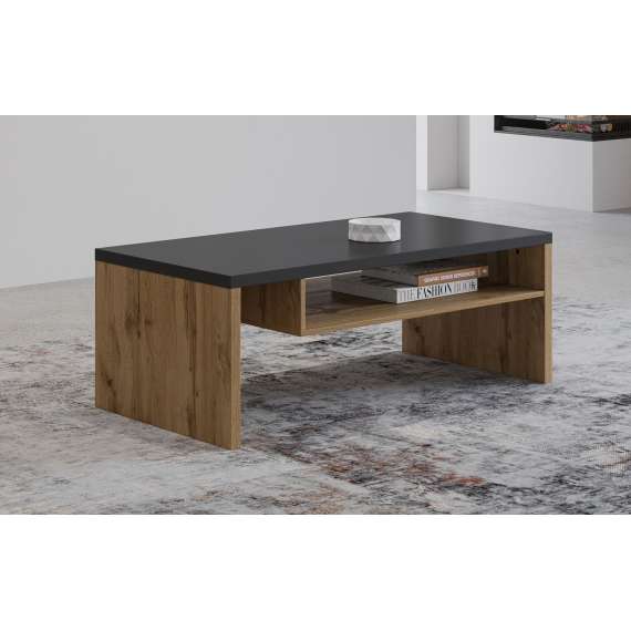 Sofabord Cross 120x60 cm - eik - sort - 2 dører