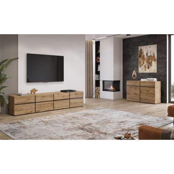 Sofabord Cross 120x60 cm - eik - sort - 2 dører