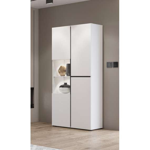 Vitrineskap Cross 79x183 cm - hvit - sort - med belysning