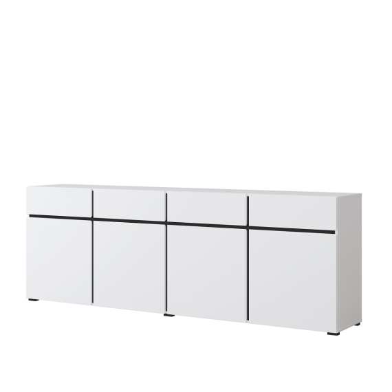 Skjenk Cross 225x78 cm - hvit - sort - 4 dører - 4 skuffer