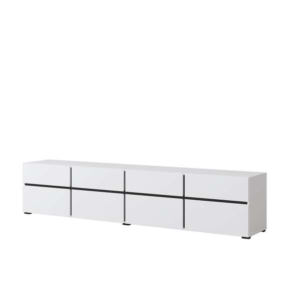 Tv-benk Cross 225x48 cm - hvit - sort - 4 dører - 4 skuffer