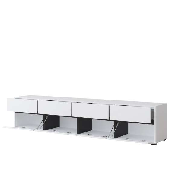 Tv-benk Cross 225x48 cm - hvit - sort - 4 dører - 4 skuffer