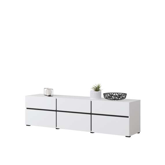 Tv-benk Cross 180x48 cm - hvit - sort - 3 dører - 3 skuffer