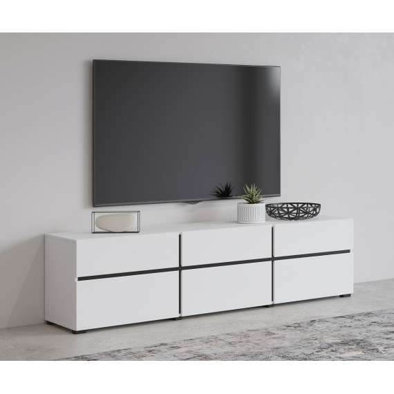 Tv-benk Cross 180x48 cm - hvit - sort - 3 dører - 3 skuffer