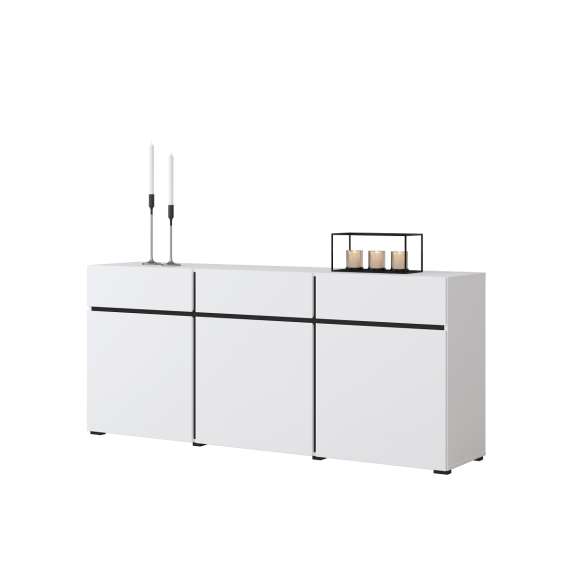 Skjenk Cross 180x78 cm - hvit - sort - 3 dører - 3 skuffer