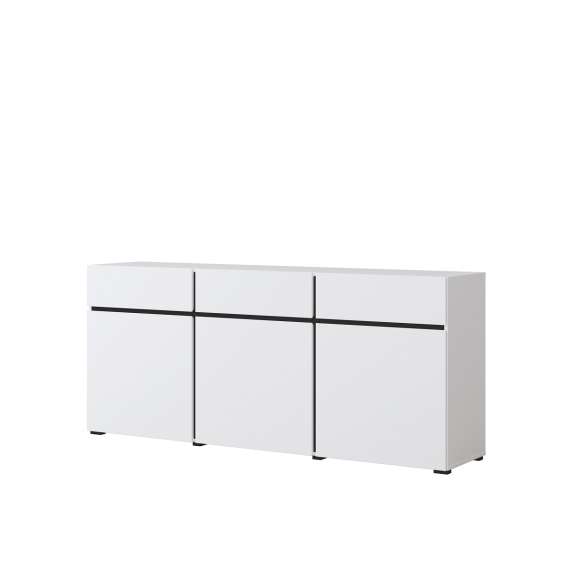 Skjenk Cross 180x78 cm - hvit - sort - 3 dører - 3 skuffer