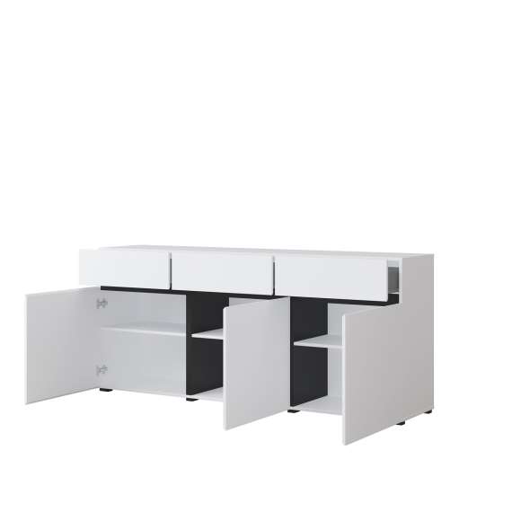 Skjenk Cross 180x78 cm - hvit - sort - 3 dører - 3 skuffer
