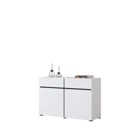 Skjenk Cross 119x78 cm - hvit - sort - 2 dører - 2 skuffer