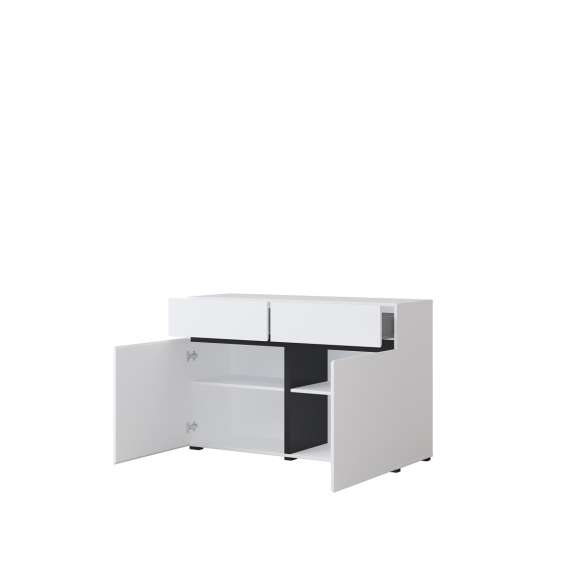 Skjenk Cross 119x78 cm - hvit - sort - 2 dører - 2 skuffer