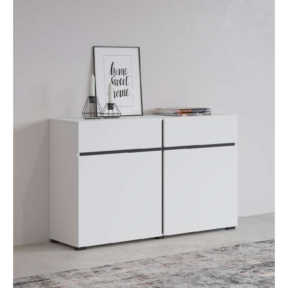 Skjenk Cross 119x78 cm - hvit - sort - 2 dører - 2 skuffer