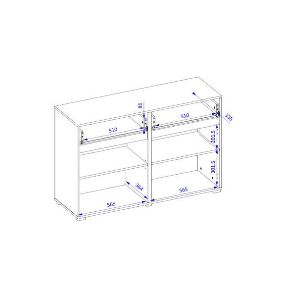 Skjenk Cross 119x78 cm - hvit - sort - 2 dører - 2 skuffer