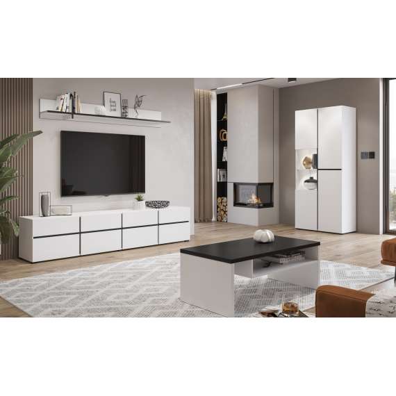 Sofabord Cross 120x60 cm - hvit - sort - 2 dører