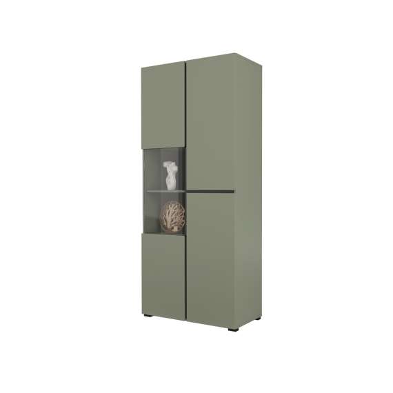 Vitrineskap Cross 79x183 cm - grønn - sort - med belysning