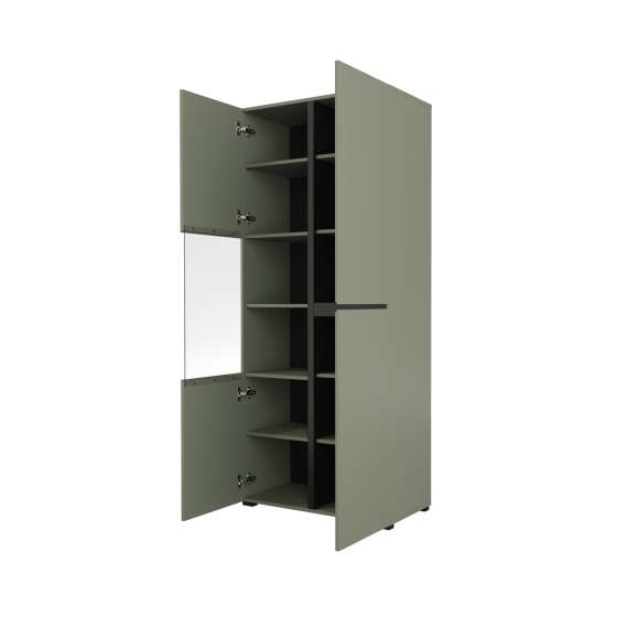 Vitrineskap Cross 79x183 cm - grønn - sort - med belysning
