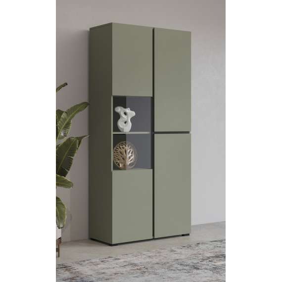 Vitrineskap Cross 79x183 cm - grønn - sort - med belysning