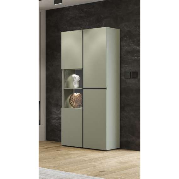 Vitrineskap Cross 79x183 cm - grønn - sort - med belysning