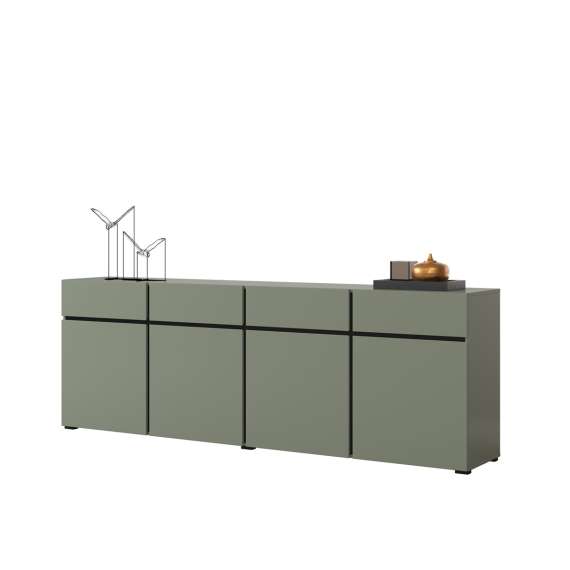 Skjenk Cross 225x78 cm - grønn - sort - 4 dører - 4 skuffer