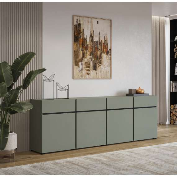 Skjenk Cross 225x78 cm - grønn - sort - 4 dører - 4 skuffer