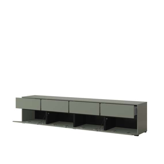 Tv-benk Cross 225x48 cm - grønn - sort - 4 dører - 4 skuffer