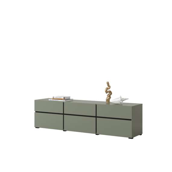 Tv-benk Cross 180x48 cm - grønn - sort - 3 dører - 3 skuffer