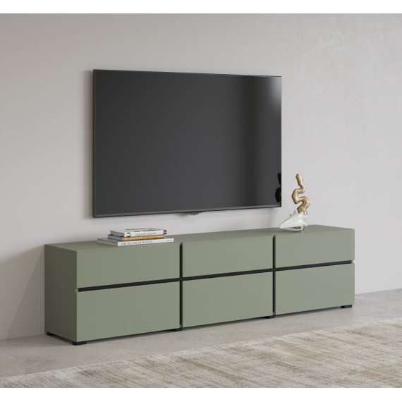 Tv-benk Cross 180x48 cm - grønn - sort - 3 dører - 3 skuffer