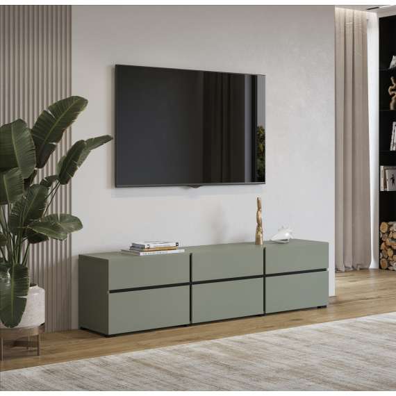 Tv-benk Cross 180x48 cm - grønn - sort - 3 dører - 3 skuffer