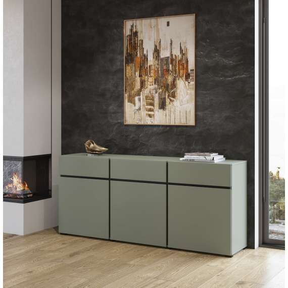 Skjenk Cross 180x78 cm - grønn - sort - 3 dører - 3 skuffer