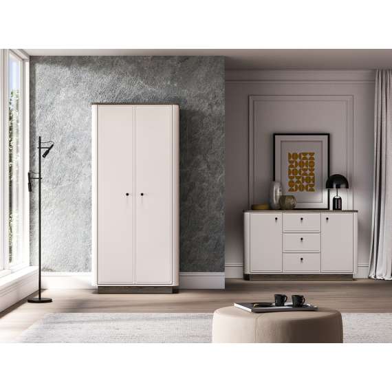 Garderobeskap VILAVIO 92x2000 cm - 2 dører - eik windmill - cashmere - avrundede kanter