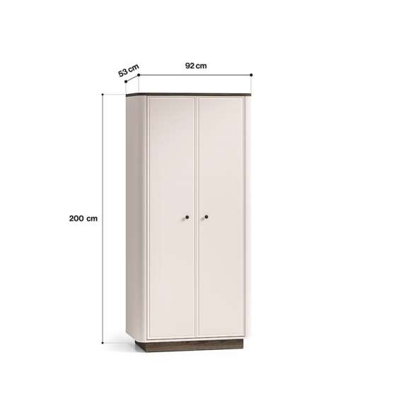 Garderobeskap VILAVIO 92x2000 cm - 2 dører - eik windmill - cashmere - avrundede kanter