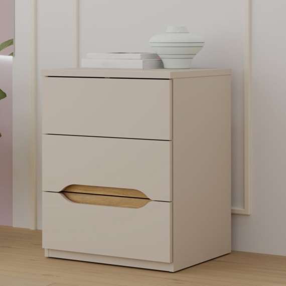 Nattbord EDWAL 50x63 cm - 3 skuffer - beige sand - eik mauvela