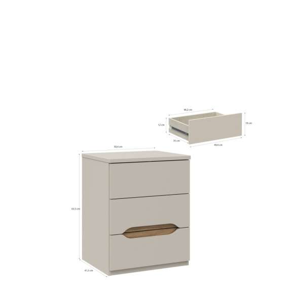 Nattbord EDWAL 50x63 cm - 3 skuffer - beige sand - eik mauvela