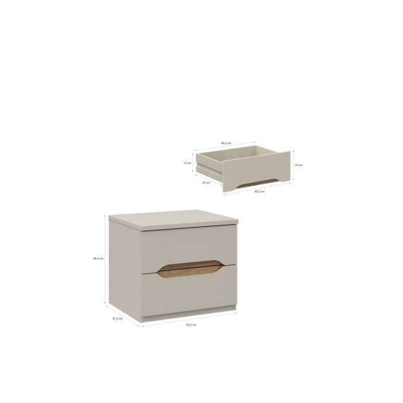 Nattbord EDWAL 50x44 cm - 2 skuffer - beige sand - eik mauvela