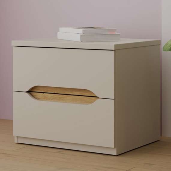 Nattbord EDWAL 50x44 cm - 2 skuffer - beige sand - eik mauvela