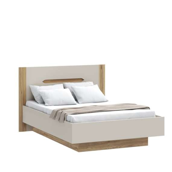 Seng EDWAL 140x200 cm - beige sand - eik mauvella - oppbevaringsplass