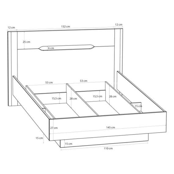 Seng EDWAL 140x200 cm - beige sand - eik mauvella - oppbevaringsplass