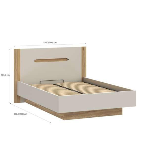 Seng EDWAL 140x200 cm - beige sand - eik mauvella - oppbevaringsplass