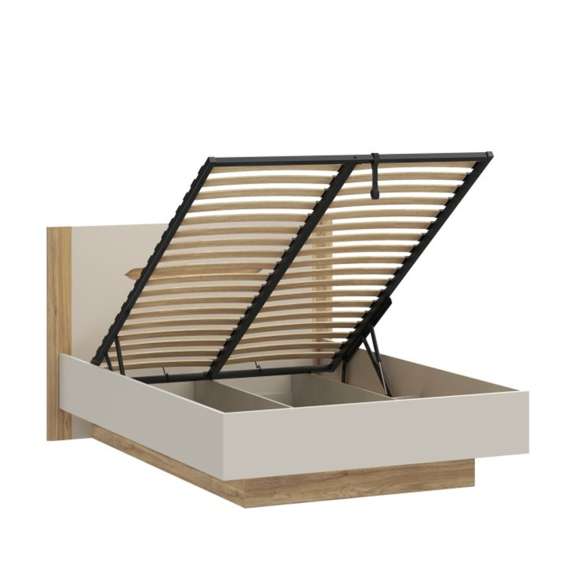 Seng EDWAL 140x200 cm - beige sand - eik mauvella - oppbevaringsplass