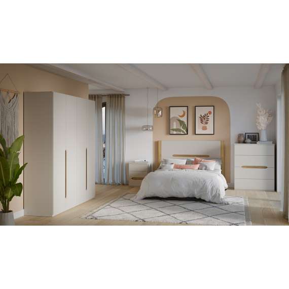 Seng EDWAL 140x200 cm - beige sand - eik mauvella - oppbevaringsplass