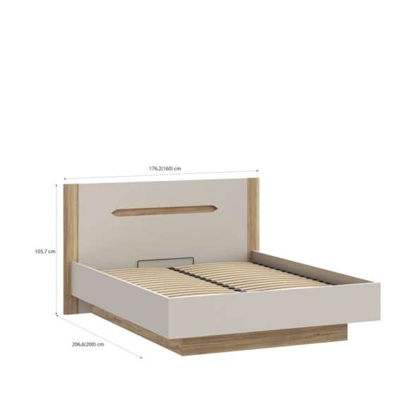 Seng EDWAL 160x200 cm - beige sand - eik mauvella - oppbevaringsplass